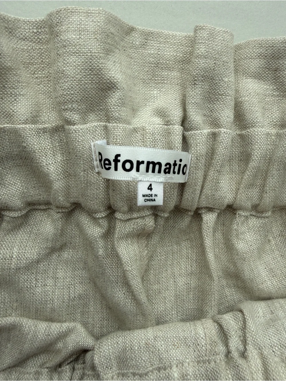 NWT Reformation Finn Linen Pants Oatmeal Beige High Rise Paperbag Wide Leg (4)